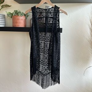 Black fringe beach cover up